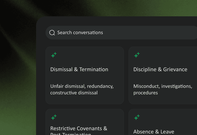 Search, manage, and return to employment matters across structured categories and workflows