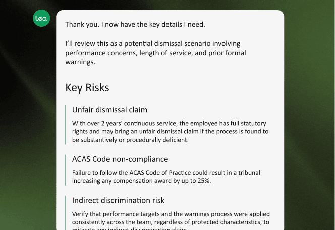 Receive structured guidance with clear risks, next steps, and practical recommendations